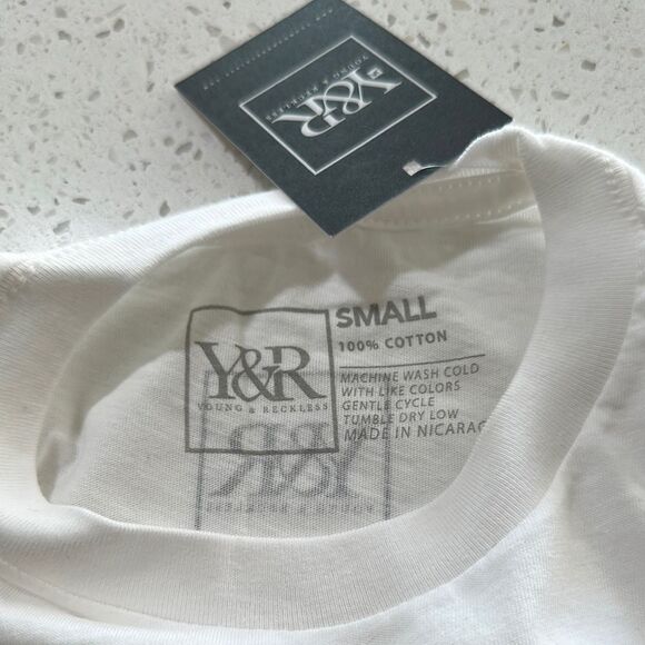 Young & Reckless White Tee with Blue and Yellow Graphic - Picture 2 of 4